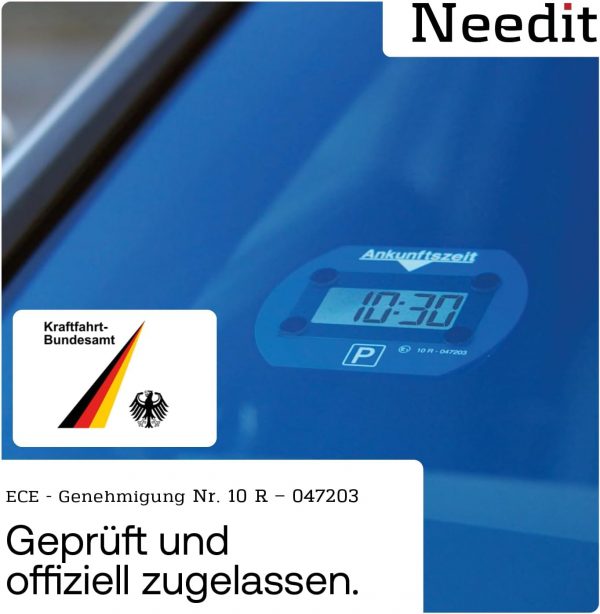 Needit automatische Parkscheibe, elektrisch, mit Zulassung vom Kraftfahrt-Bundesamt I Digitale Parkuhr mit 2 Displays & vielen Funktionen – Bild 4