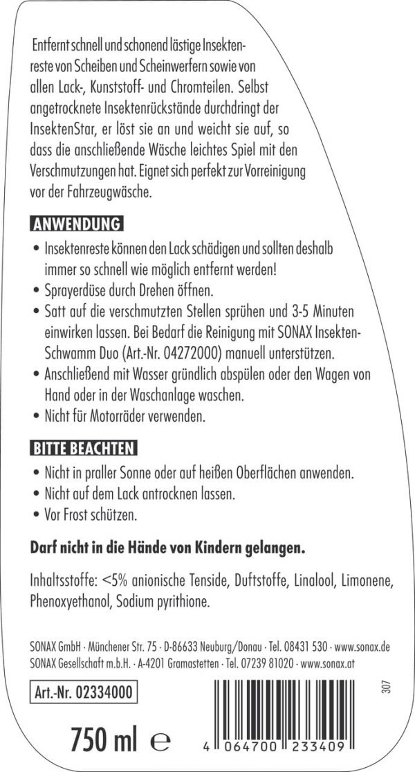 SONAX InsektenStar (750 ml) Insektenentferner für hartnäckige & angetrocknete Insektenverschmutzungen – Bild 4