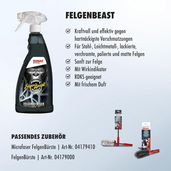 SONAX FelgenBeast (1 Liter) Felgenreiniger für alle polierten, verchromten und matten Stahl- & Leichtmetallfelgen – Bild 3