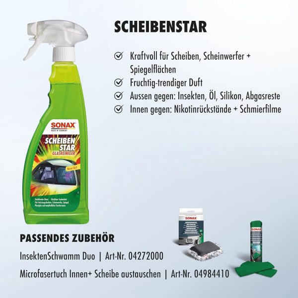 SONAX ScheibenStar (750 ml) kraftvoller Reiniger für Fahrzeugscheiben, Scheinwerfer und Spiegelflächen – Bild 3