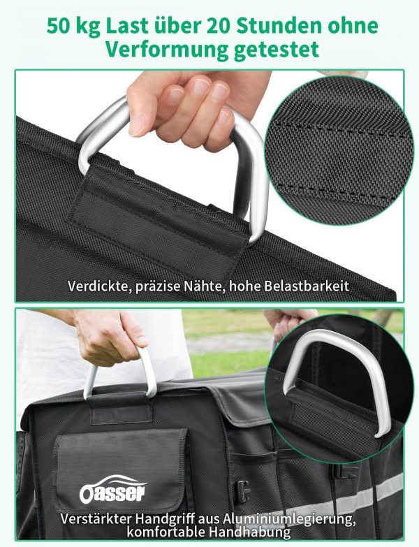 OASSER Kofferraum Organizer: Deckel, Alu-Griffe & Reflexstreifen – Bild 6