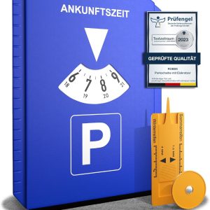 ROBBX® Parkscheibe mit Eiskratzer für Auto und Motorrad | Parkuhr inkl. Reifenprofilmesser und Einkaufswagenchip