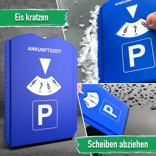 ROBBX® Parkscheibe mit Eiskratzer für Auto und Motorrad | Parkuhr inkl. Reifenprofilmesser und Einkaufswagenchip – Bild 3