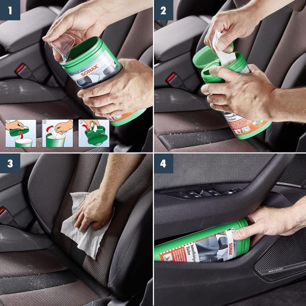 SONAX Innenreinigungs-Tücherbox – Feuchttücher für Auto-Innenraum, Streifenfreie Sauberkeit, Pflegt & Schützt Oberflächen, 25 Stück – Bild 2