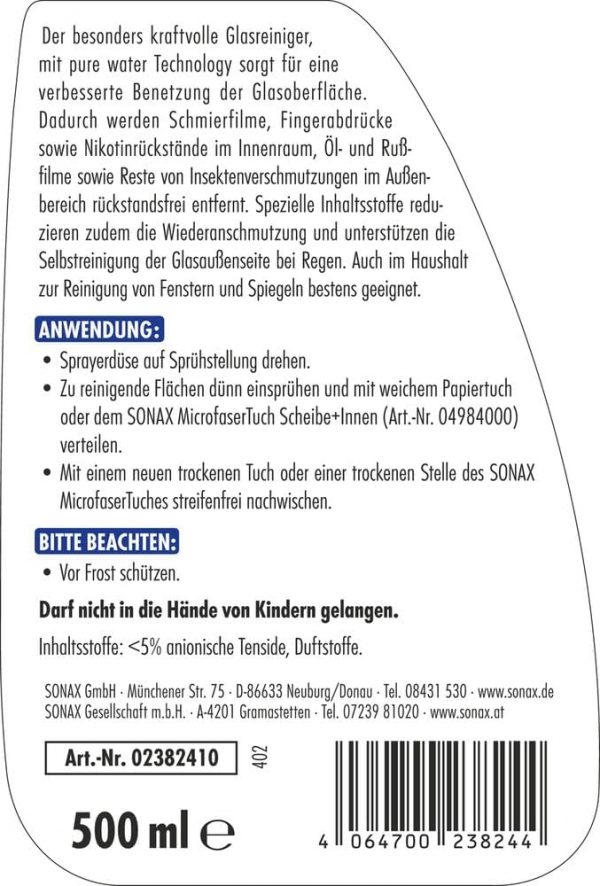 SONAX Xtreme ScheibenKlar - Pure Water Technology (500 ml) Glasreiniger – Bild 2