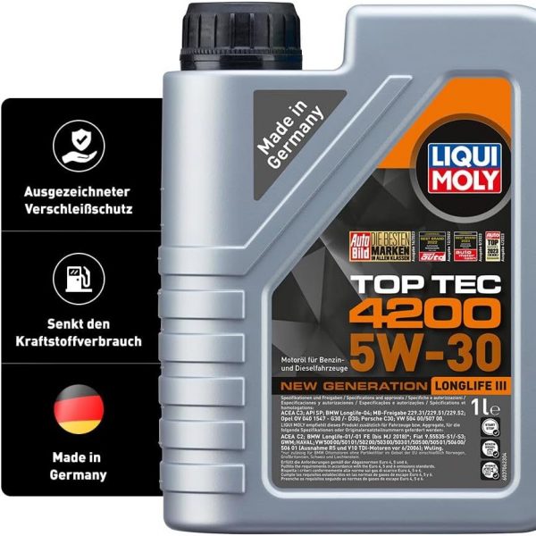 LIQUI MOLY Top Tec 4200 5W-30 New Generation | 1 L | Synthesetechnologie Motoröl | Art.-Nr.: 3706, farblos