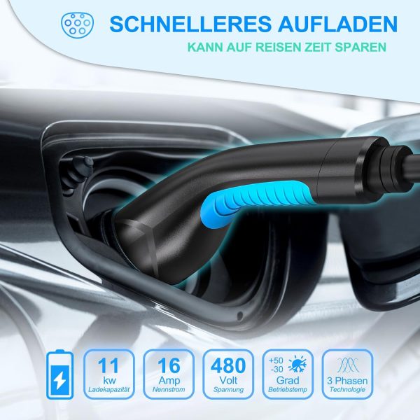 EVDANCE Typ 2 Ladekabel 11 kW für EV, 16A 10m 3-Phasen – Bild 6