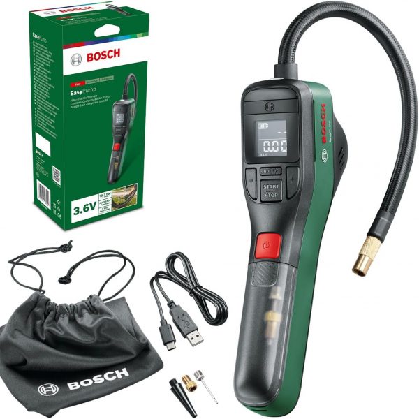Bosch elektrische Luftpumpe/Mini Kompressor (3,0 Ah Akku, 3,6 Volt, Autostop-Funktion, 150 PSI, 10,3 bar, LED, wiederaufladbar)