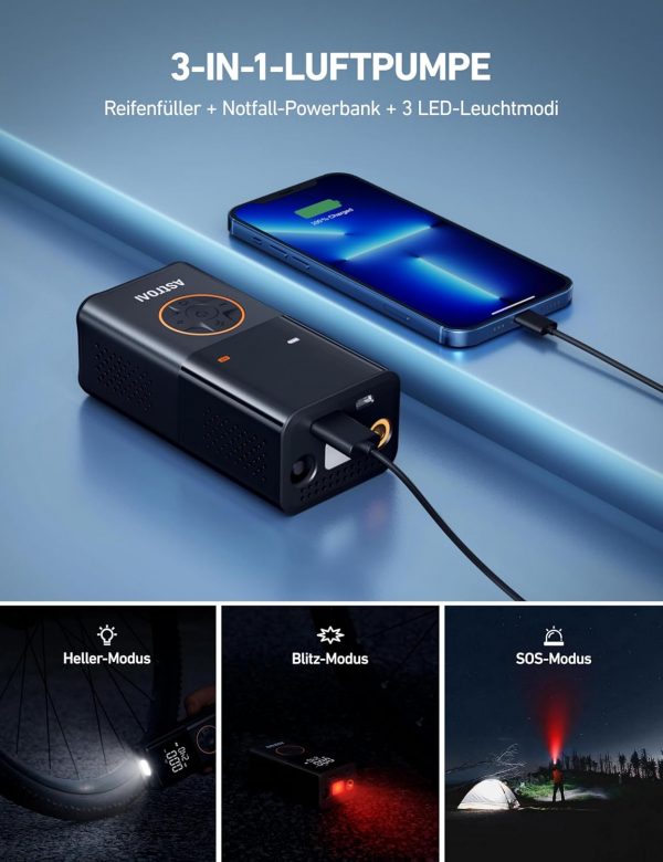 AstroAI Kabellose Elektrische Luftpumpe, Tragbar, Akku, LED-Licht – Bild 5