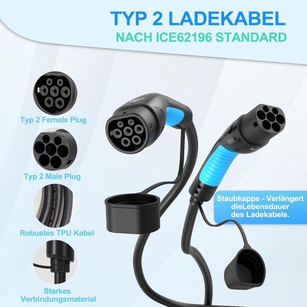 EVDANCE Typ 2 Ladekabel 11 kW für EV, 16A 10m 3-Phasen – Bild 5