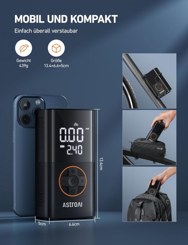 AstroAI Kabellose Elektrische Luftpumpe, Tragbar, Akku, LED-Licht – Bild 2