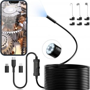 1920P HD Endoskopkamera mit LED-Licht, 5 m Kabel & iPhone/Android Adapter