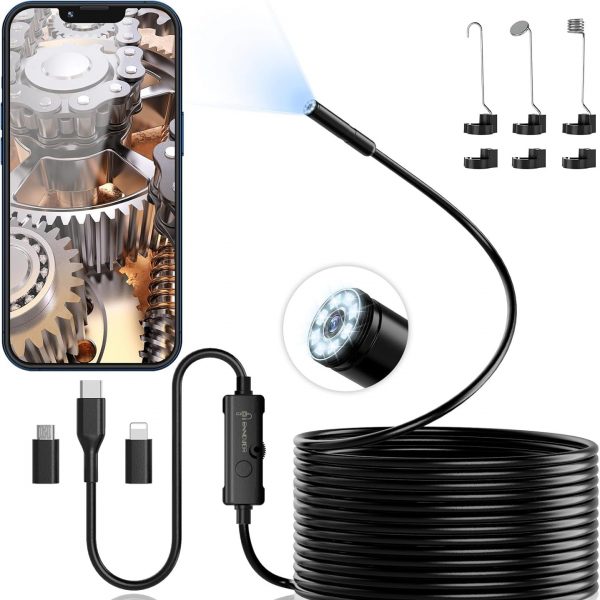 1920P HD Endoskopkamera mit LED-Licht, 5 m Kabel & iPhone/Android Adapter