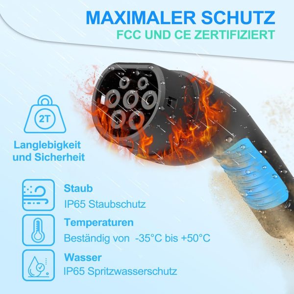 EVDANCE Typ 2 Ladekabel 11 kW für EV, 16A 10m 3-Phasen – Bild 4