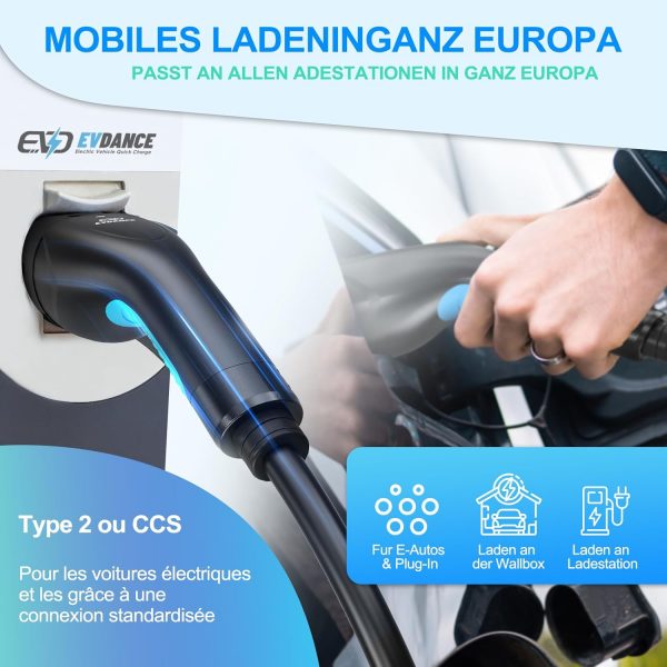 EVDANCE Typ 2 Ladekabel 11 kW für EV, 16A 10m 3-Phasen – Bild 3
