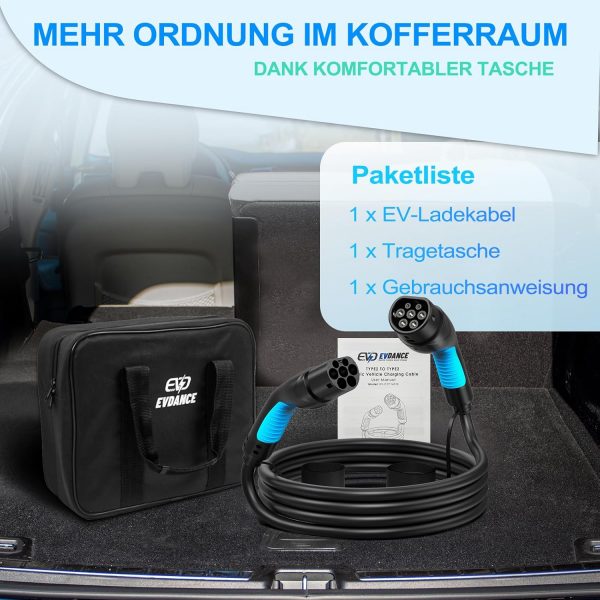 EVDANCE Typ 2 Ladekabel 11 kW für EV, 16A 10m 3-Phasen – Bild 2
