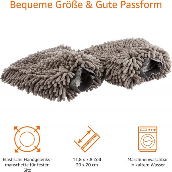 Deluxe Auto-Waschhandschuh, Mikrofaser, 2 Stück, Dunkelgrau, 30 x 20 cm – Bild 3
