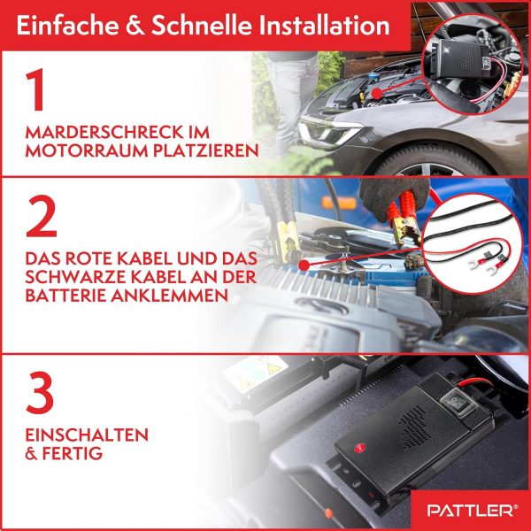 PATTLER® Marderschreck Auto - Marderabwehr mit Ultraschall. Anschluss an 12V Autobatterie – Bild 4
