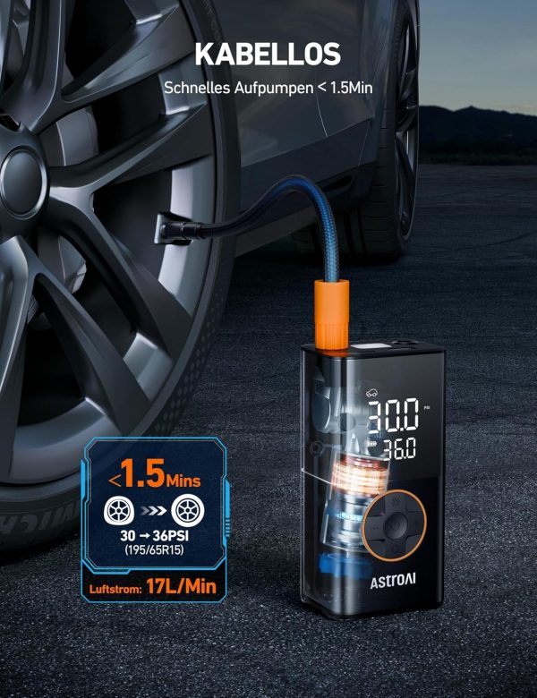 AstroAI Kabellose Elektrische Luftpumpe, Tragbar, Akku, LED-Licht – Bild 3