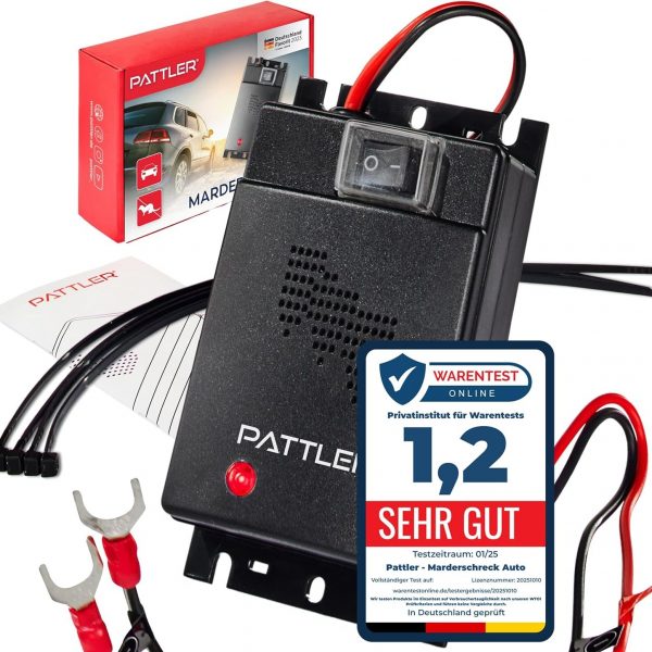 PATTLER® Marderschreck Auto - Marderabwehr mit Ultraschall. Anschluss an 12V Autobatterie