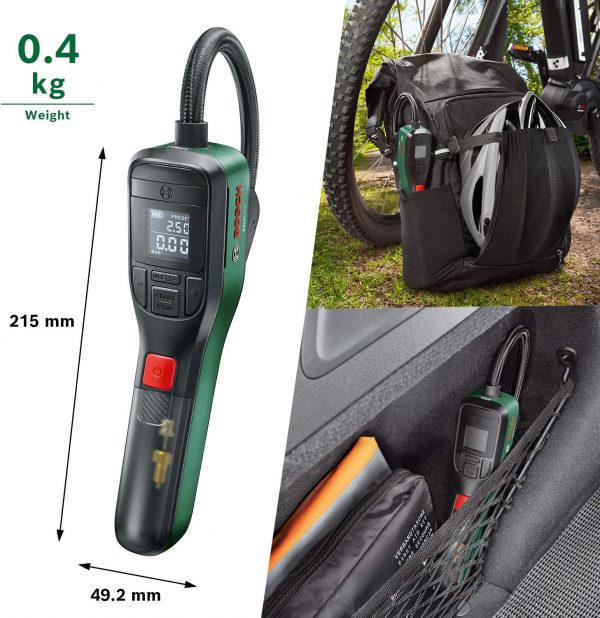 Bosch elektrische Luftpumpe/Mini Kompressor (3,0 Ah Akku, 3,6 Volt, Autostop-Funktion, 150 PSI, 10,3 bar, LED, wiederaufladbar) – Bild 4
