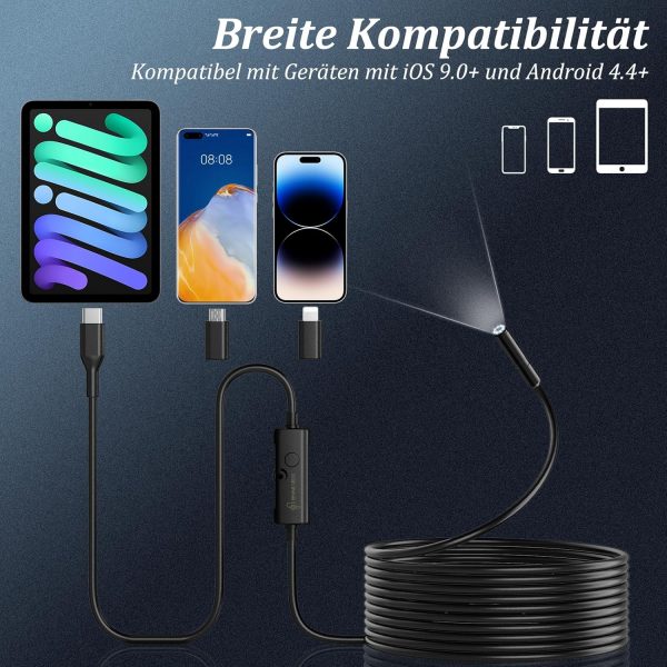 1920P HD Endoskopkamera mit LED-Licht, 5 m Kabel & iPhone/Android Adapter – Bild 2