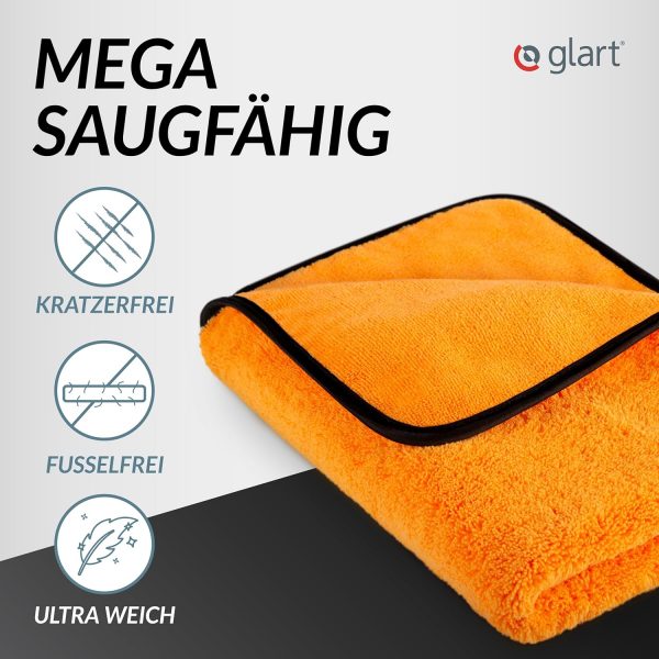 Glart 44WG Auto Trockentuch XXL 90x60 cm – Mikrofaser Poliertuch Orange – Bild 3