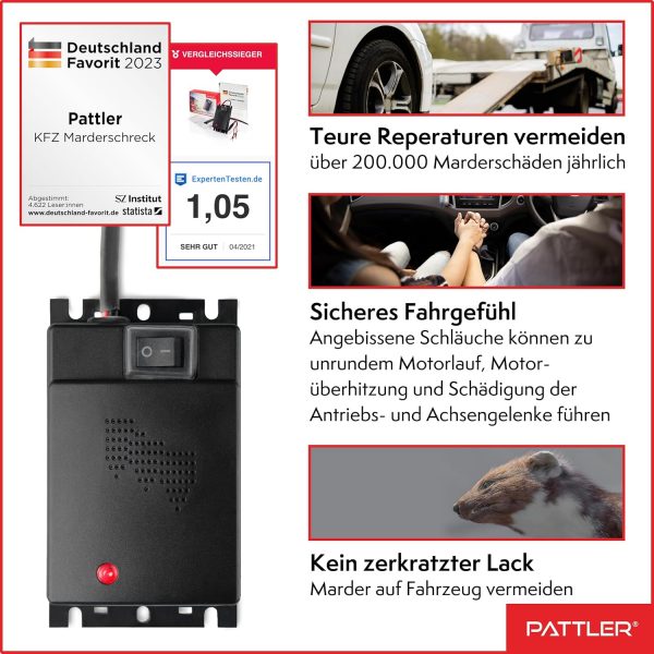 PATTLER® Marderschreck Auto - Marderabwehr mit Ultraschall. Anschluss an 12V Autobatterie – Bild 3