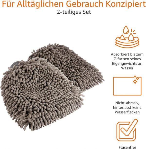 Deluxe Auto-Waschhandschuh, Mikrofaser, 2 Stück, Dunkelgrau, 30 x 20 cm – Bild 4