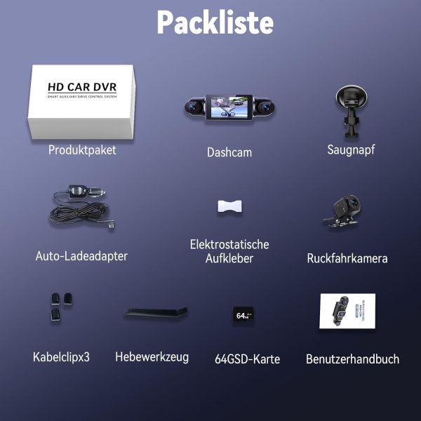 360° Dashcam Auto Vorne Hinten 2K+1080P mit 64GB-Karte – Bild 6