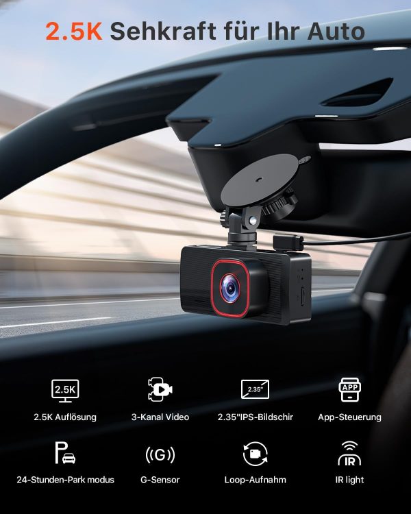 Bestsee 2.5K Dashcam Auto Vorne Hinten und Innen mit 64GB SD-Karte – Bild 4