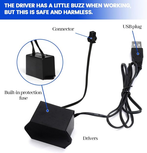 Talifoca 5M/16.4FT Auto Led Innenbeleuchtung,USB Wire Blau – Bild 3