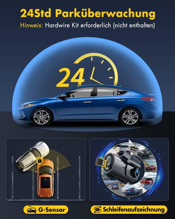 GKU Dashcam Auto Vorne Hinten 4K+1080P, 5GHz WiFi Dash Cam mit 64GB SD Karte – Bild 6