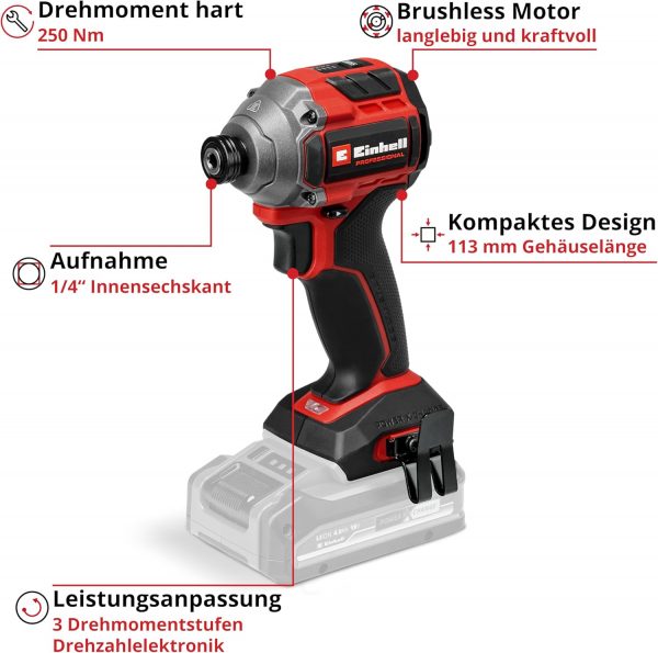 Einhell Professional Akku-Schlagschrauber TP-CI 18V/250Nm-C Li BL-Solo Power X-Change – Bild 2