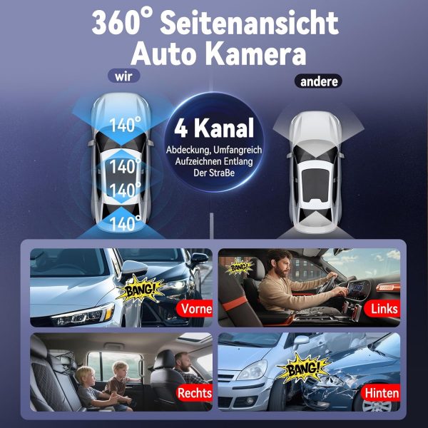 360° Dashcam Auto Vorne Hinten 2K+1080P mit 64GB-Karte – Bild 2