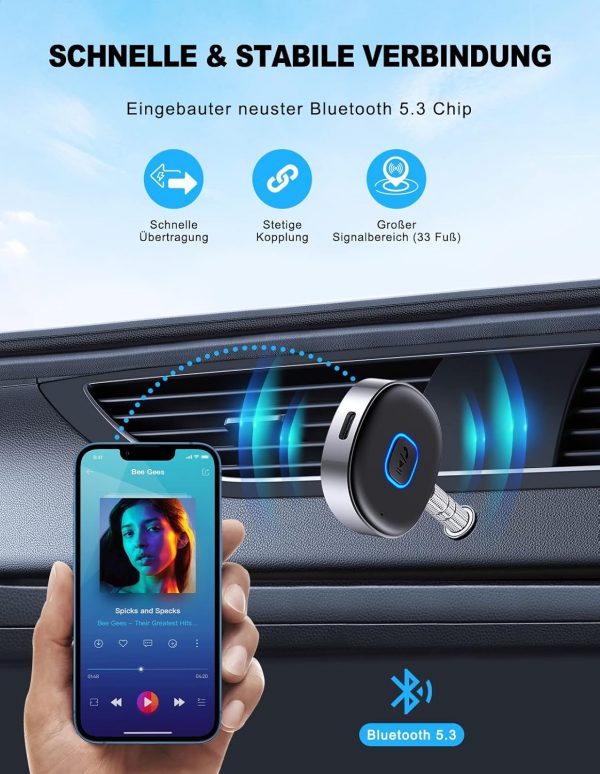Mohard AUX Bluetooth Adapter, Drahtloser KFZ Bluetooth 5.3 Empfänger – Bild 6