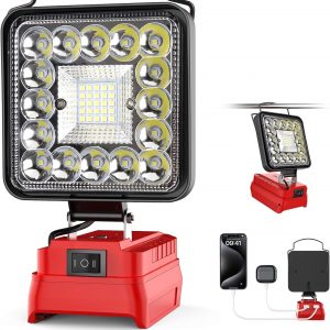 Akku Lampe für Einhell 18V, 48W 4800LM Led Arbeitsleuchte mit 2 USB