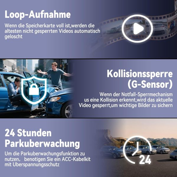 360° Dashcam Auto Vorne Hinten 2K+1080P mit 64GB-Karte – Bild 4