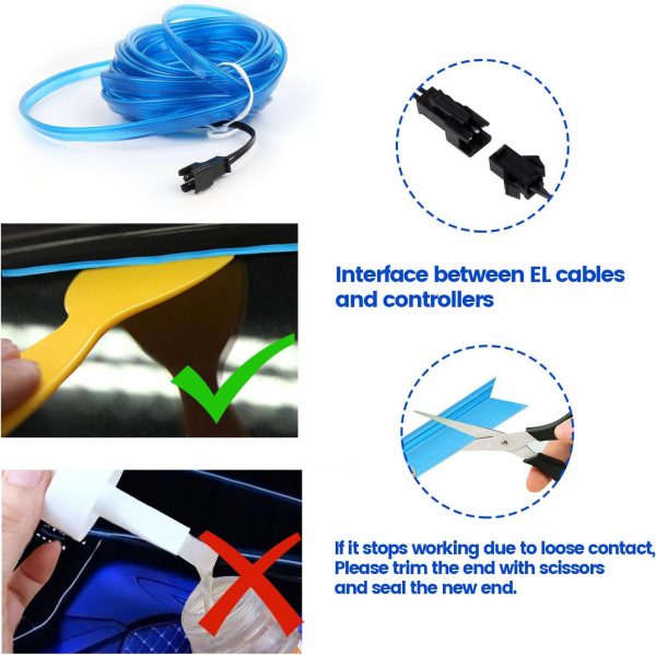 Talifoca 5M/16.4FT Auto Led Innenbeleuchtung,USB Wire Blau – Bild 5