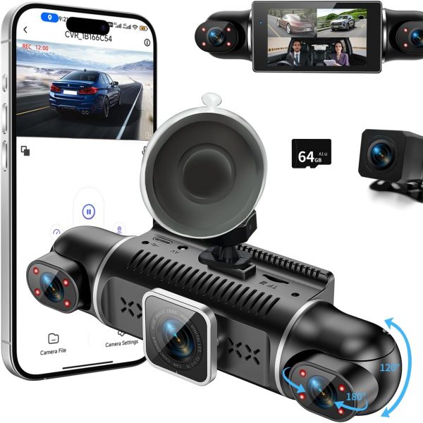 360° Dashcam Auto Vorne Hinten 2K+1080P mit 64GB-Karte
