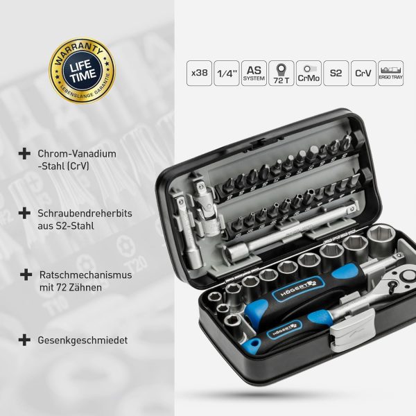 Högert Technik - Werkzeugset I Steckschlüssel, Bits und Ausstattung 1/4” – Bild 3