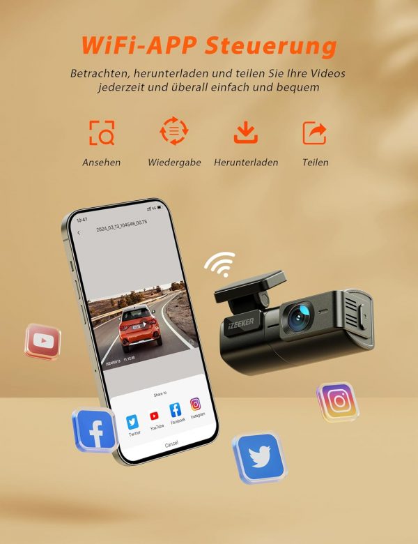 iZEEKER 2,5K Dashcam WiFi, Mini Auto Kamera 1440P – Bild 5