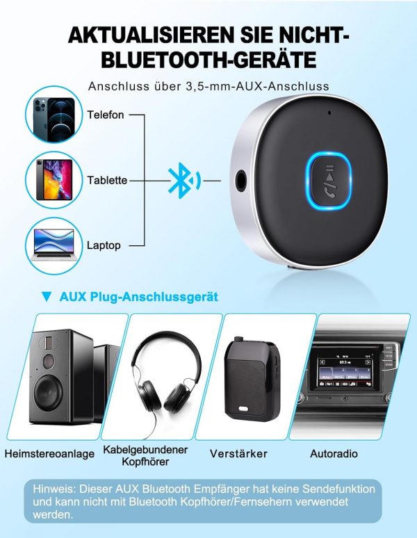 Mohard AUX Bluetooth Adapter, Drahtloser KFZ Bluetooth 5.3 Empfänger – Bild 3