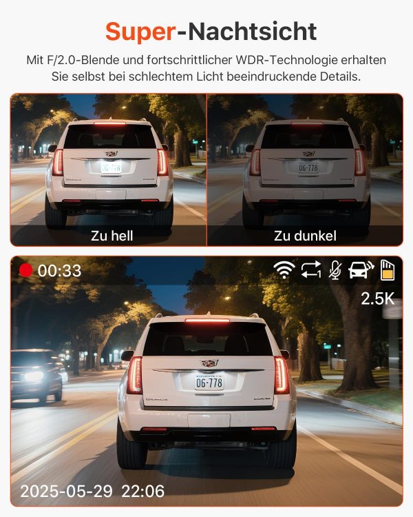 Bestsee 2.5K Dashcam Auto Vorne Hinten und Innen mit 64GB SD-Karte – Bild 3