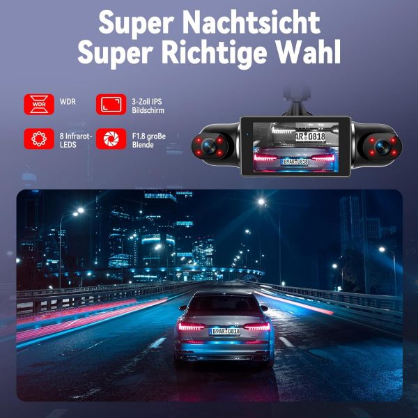 360° Dashcam Auto Vorne Hinten 2K+1080P mit 64GB-Karte – Bild 3