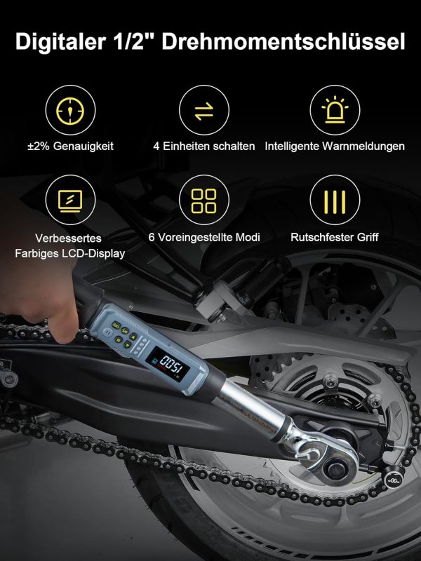 GROWNEER Drehmomentschlüssel Auto Digital 1/2 Zoll/10-200 Nm – Bild 3