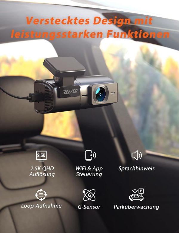iZEEKER 2,5K Dashcam WiFi, Mini Auto Kamera 1440P – Bild 2