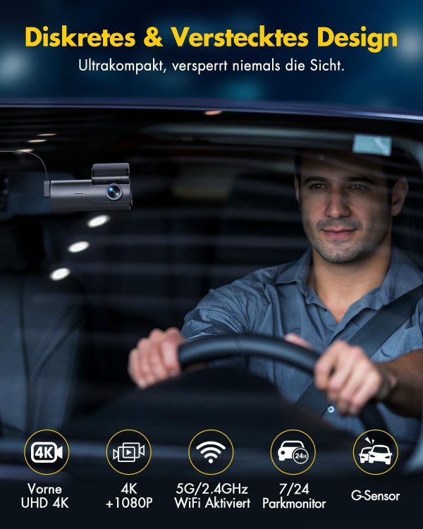 GKU Dashcam Auto Vorne Hinten 4K+1080P, 5GHz WiFi Dash Cam mit 64GB SD Karte – Bild 5