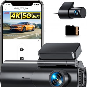 GKU Dashcam Auto Vorne Hinten 4K+1080P, 5GHz WiFi Dash Cam mit 64GB SD Karte