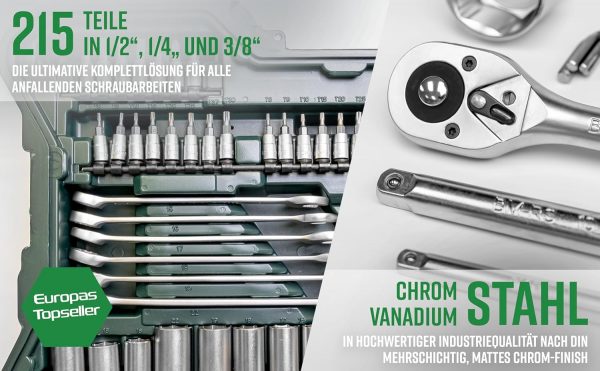 Brüder Mannesmann Steckschlüsselsatz, 1/4" Zoll, 3/8" Zoll und 1/2" Zoll, 215-teilig – Bild 5